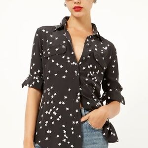 Slim Signature Silk Shirt, Black, Star Print, Size XL